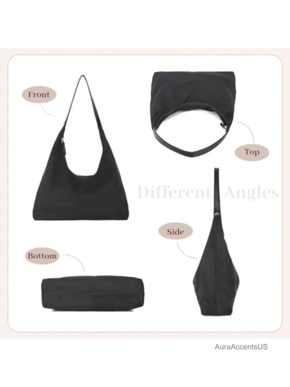Faux Suede Slouchy Hobo Shoulder Bag Large Crescent Tote for Work Travel